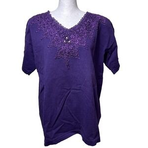 Vintage 90s‎ Cactus California Purple Lace Pearl Cottagecore Tee Shirt Large